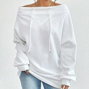 Brand New Trendy White Women's Off the Shoulder Sweatshirt NWT